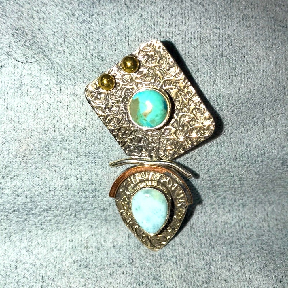 Silver two tone turquoise pendant